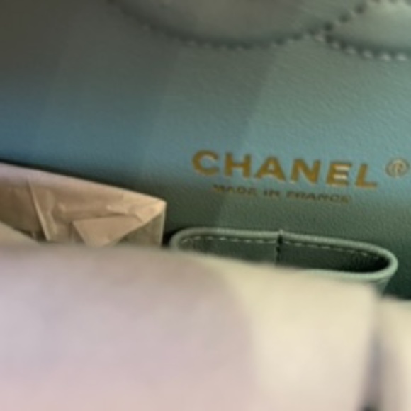 ❌SOLD!!!-❌ NWT! CHANEL Caviar Tiffany Blue Medium ClassicFlap/Champagne Hardware - Picture 11 of 13